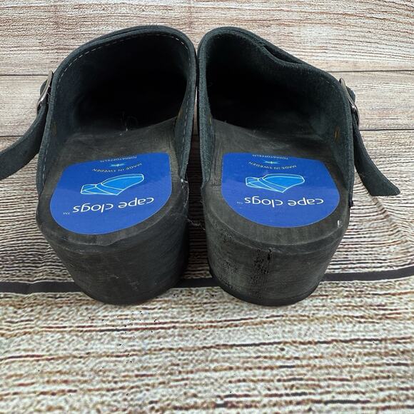 Torpatoffeln Black Patent Leather Cape Clogs Mules Size 36 (5.5/6) Wooden Heel - Picture 8 of 16